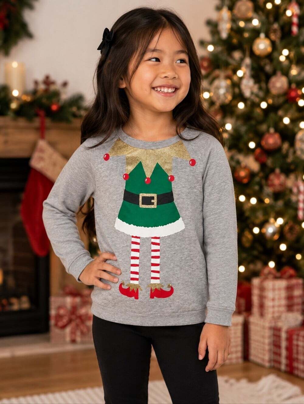 Carter’s Kids Size 7 Christmas Elf Sweatshirt Gray Holiday Festive Pullover